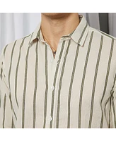 Campus Sutra Men's Saltbox Beige & Sage Green Lined Halo-Striped Shirt