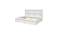 Slickblue Full Bed with Side Bookcase and Drawers for Efficient Storage