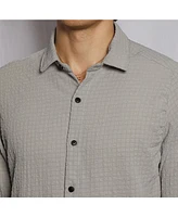 Campus Sutra Men's Ash Grey Cubic-Seersucker Shirt