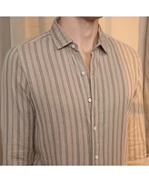 Men's Khaki Brown Halo-Striped Shirt