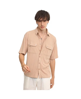 Campus Sutra Men's Light Beige Textured Knit Shirt