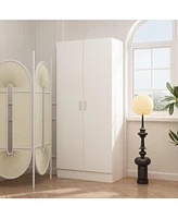 Famapy White 2-Doors Armoire Wardrobe with Hanging Rod and Storage Shelves