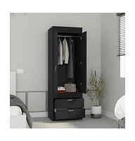 Portugal Armoire 70H", Double Door Cabinet, Two Drawers, Metal Handles, Rod