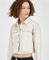 Planet Heart Juniors' Frayed Cropped Denim Jacket