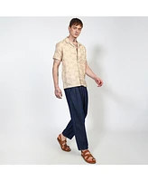 Campus Sutra Men's Beige Embroidered Geometric-Lined Shirt