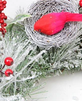 Northlight Berries and Cardinals in Nests Flocked Artificial Christmas Wreath 24 - Inch Unlit