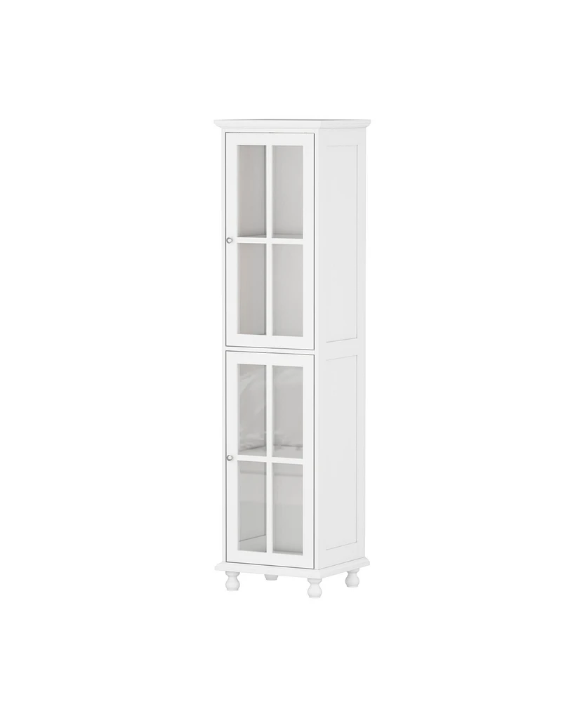 Famapy White Office Bookcase Storage Cabinet with 4-Shelves and 2 Glass Doors