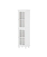 Famapy White Office Bookcase Storage Cabinet with 4-Shelves and 2 Glass Doors