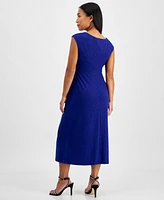 Connected Petite Cowlneck Glitter-Knit Midi Dress