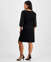 Connected Petite Boat-Neck 3/4-Sleeve Shift Dress