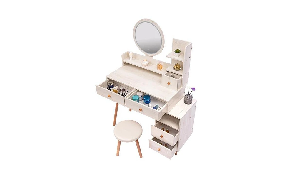 Slickblue Stylish Vanity Table with Cushioned Stool and Touch Control Led Mirror for Glamorous Grooming