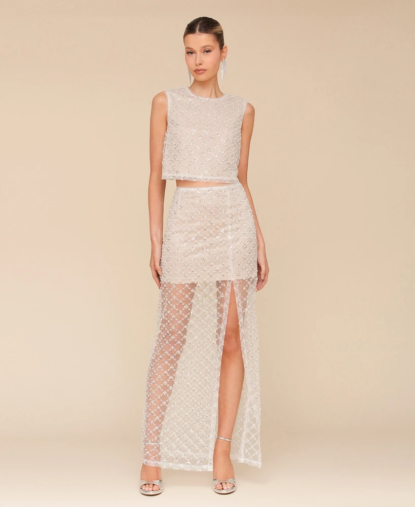 Avec Les Filles Women's Beaded Overlay Sleeveless Top