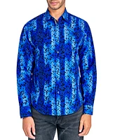 Society of Threads Men's Regular Fit Flocked Animal Print Button-Down Shirt