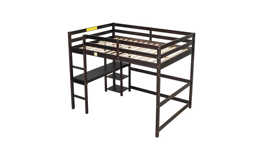 Slickblue Full Loft Bed with Desk and Shelves for Space-Saving Storage