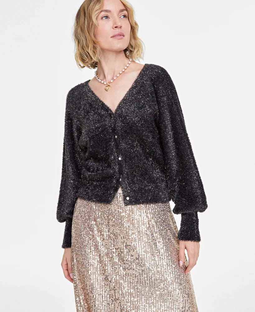 On 34th Women's Metallic Plush-Knit Cardigan, Created for Macy's