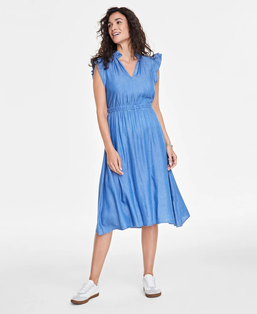 On 34th Women's Chambray Flutter-Sleeve Midi Dress, Created for Macy's