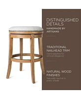 Maven Lane Alexander Backless Bar Stool in Weathered Oak Finish w/ Sand Color Fabric Upholstery