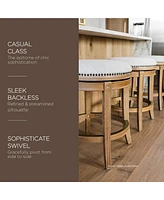 Maven Lane Alexander Backless Bar Stool in Weathered Oak Finish w/ Sand Color Fabric Upholstery