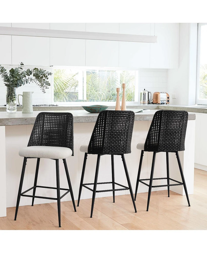 Maison Boucle 27 Inch Rattan Counter Stool Set Of 3-Maison