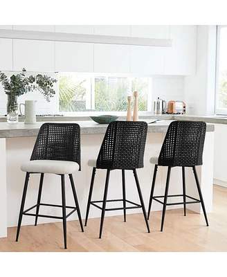 Maison Boucle 27 Inch Rattan Boucle Counter Stool Set Of 3-Maison Boucle