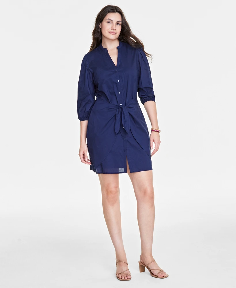 On 34th Women's Cotton Tie-Front Shirtdress, Created for Macy's