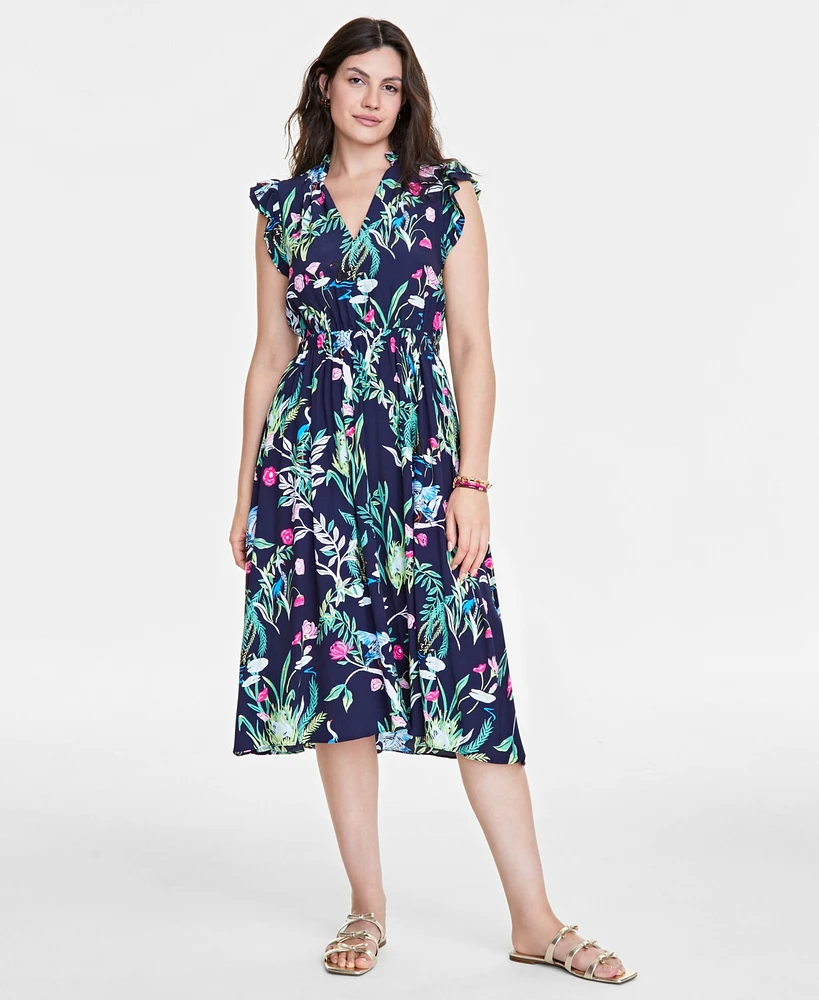 On 34th Women's Printed Flutter-Sleeve Midi Dress, Created for Macy's