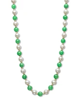 Dyed Green Jade & Freshwater Pearl (7-1/2mm) 18" Collar Necklace in 14k Gold