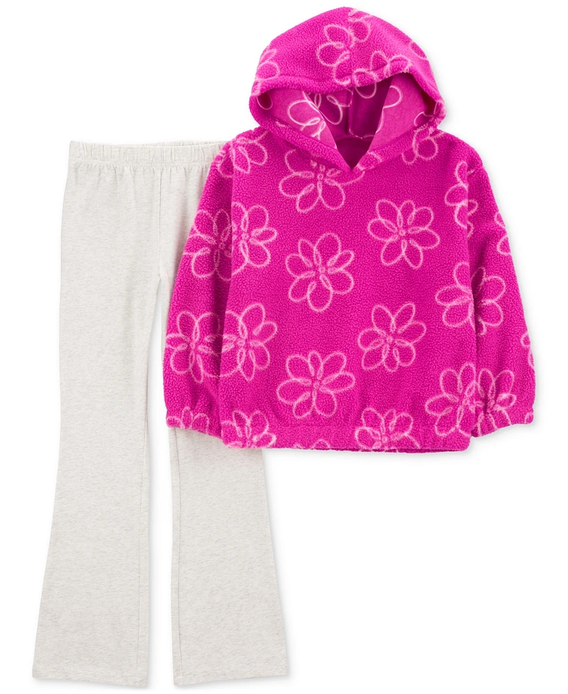 Carter's Little & Big Girls Floral Faux-Sherpa Hoodie Flare Leggings, 2 Piece Set