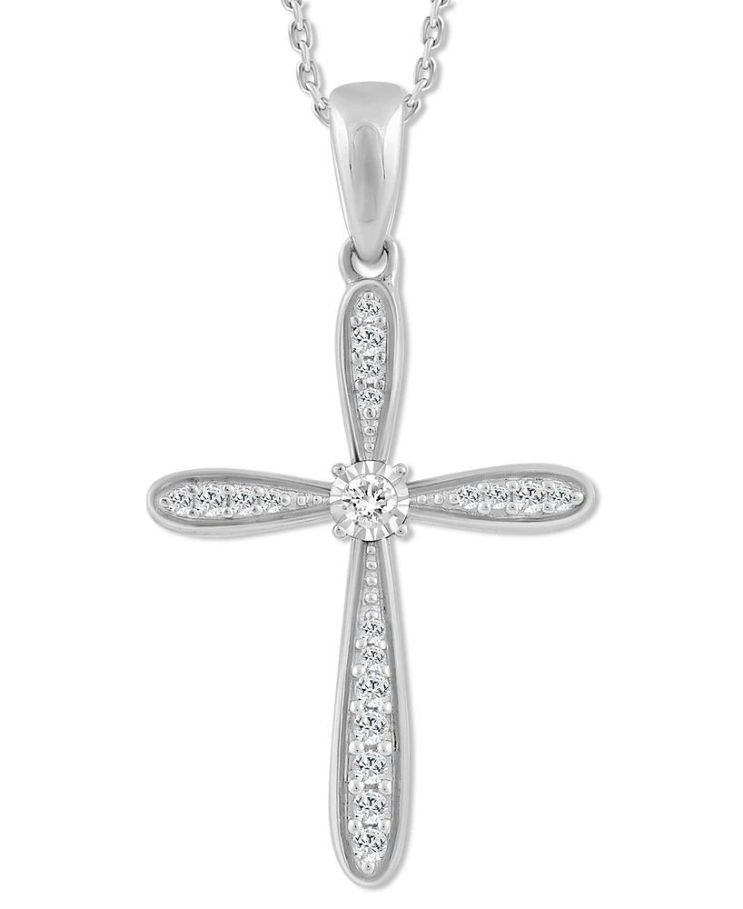 Diamond Curve Cross Pendant Necklace (1/8 ct. t.w.) in 10k White Gold