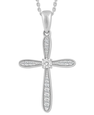 Diamond Curve Cross Pendant Necklace (1/8 ct. t.w.) in 10k White Gold