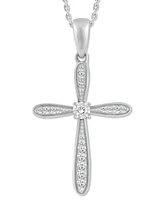 Diamond Curve Cross Pendant Necklace (1/8 ct. t.w.) in 10k White Gold