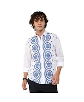 Men's Chalk White & Prussian Blue Embroidered Flora Shirt