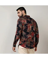 Campus Sutra Men's Crimson Red & Midnight Black Paisley Flora Shirt