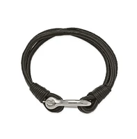 Chisel Stainless Steel Shackle Multi Strand Black Leather Bracelet