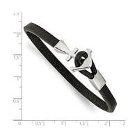 Chisel Stainless Steel Polished Anchor Black Leather Bracelet