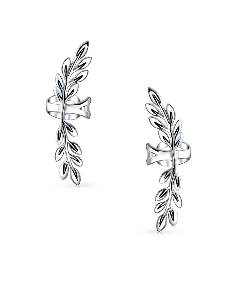 Bling Jewelry Boho Laurel Leaf Climber and Crawler Cartilage Ear Cuffs Clip Wrap Helix Non Pierced Earrings Western Jewelry For Women .925 Sterling Si