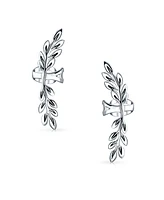 Bling Jewelry Boho Laurel Leaf Climber and Crawler Cartilage Ear Cuffs Clip Wrap Helix Non Pierced Earrings Western Jewelry For Women .925 Sterling Si