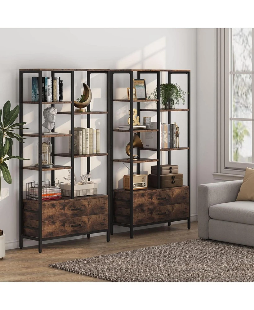 Tribesigns Bookshelf Bookcase Set of 2, Modern Tall Bookcase with Drawers, 5