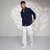 Men's Navy Blue Floral-Textured Shirt