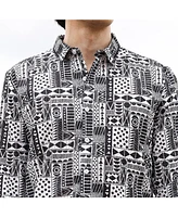 Campus Sutra Men's Off-White & Midnight Black Abstract Geometric Shirt