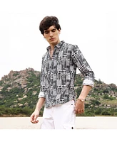 Campus Sutra Men's Off-White & Midnight Black Abstract Geometric Shirt