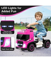 Gymax 6V Kids Electric Ride-on Truck Battery Powered Toy w/ Led Lights Rose Red