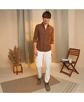 Campus Sutra Men's Chocolate Brown Geometric-Textured Knit Shirt