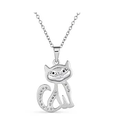 Bling Jewelry Cute Sitting Kitty Cubic Zirconia Pave Cz Pet Kitten Cat Pendant Necklace For Women .925 Sterling Silver