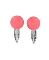 Bling Jewelry Natural Pink Agate Peach Round Ball Stud Clip On Earrings For Women Non Piercing .925 Sterling Silver