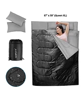 Double 2 Person Sleeping Bag Waterproof w/ 2 Pillows Camping Queen Size Xl
