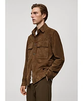 Mango Men's Leather Pocket Detail Suede Overshirt