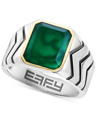 Effy Men's Green Onyx (3-3/4 ct. t.w.) Statement Ring in 14k Gold Over Sterling Silver & Sterling Silver