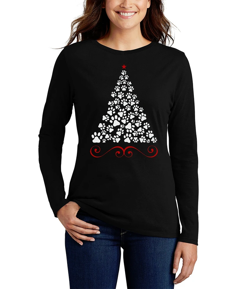 La Pop Art Women's Paw Christmas Tree Long Sleeve T-Shirt