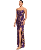 Betsy & Adam Women's Sequined Patterned Gown